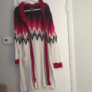 Ashley Stewart Pink and White Zigzag Cardigan